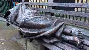 Unveiled: Sculpture stands outside St George's Tron church.