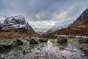 A winter's day looking towards the Three Sisters at Glencoe.