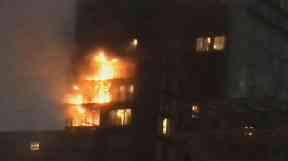 Fire crews tackled the blaze which broke out at an apartment building in central Manchester.