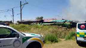 Pictures showed part of the train had derailed.