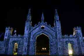 Kenmore lit up at night.