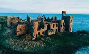Aerial shot of New Slains Castle in Aberdeenshire.