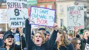 Protesters during a Strike 4 Repeal campaign march held today in Dublin city center, to seek a referendum on repealing the eighth amendment.