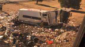 The rubbish truck after the collision.