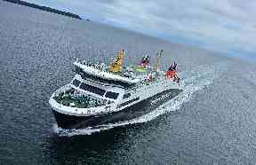 The MV Loch Seaforth ferry on her way to Stornoway after a calm crossing from Ullapool.