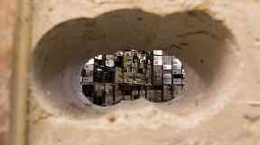 Holes drilled to gain access to the Hatton Garden Safe Deposit, in Hatton Garden, London
