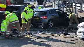 Crash: Road blocked after crash.