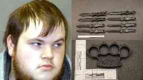 Connor Ward and some of the weapons found.