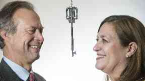 Key: Sir James King with Eva Bolamder, Lord provost of Glasgow.