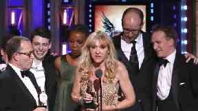 Producer Sonia Friedman and the cast and crew of Harry Potter And The Cursed Child accept the award for best play at the 72nd annual Tony Awards.