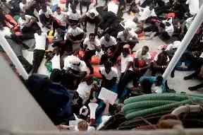 Migrants aboard SOS Mediterranee's Aquarius ship.