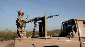 Saudi-backed forces patrol in Hodeida, Yemen.