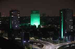 Grenfell Tower was illuminated in green last night to mark a year since the tragedy.