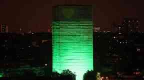 Grenfell Tower was illuminated in green to mark a year since the tragedy.