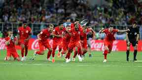 Celebrations: England beat Colombia on penalties.