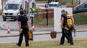 Firefighters with Breathing Apparatus arrive at the scene in Muggleton Road, Amesbury.