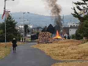 A smoking bonfire in east Belfast