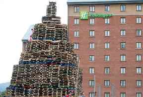 A bonfire outside a Holiday Inn in Belfast