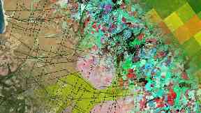 A composite map shows different data used to identify potential lithium sites including changes in vegetation
