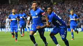 On the spot: James Tavernier celebrates after putting Rangers in-front from the penalty spot.