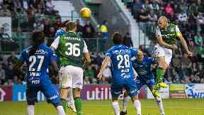 Close: David Gray saw his header tipped onto the post.