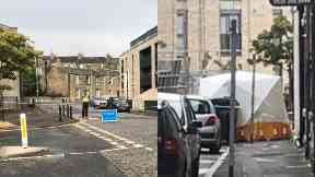 Leith: Tent erected on street.