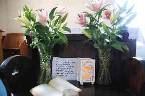 A prayer and floral tribute at the Mission Church of St Peter the Fisherman in Staithes