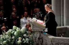 Meghan McCain speaks at a memorial service for her father