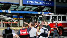 Emergency responders outside the bank.