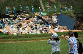 The site of a landslide triggered by Thursday’s earthquake in Atsuma town, Hokkaido
