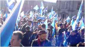 Marchers: Thousands descended on Edinburgh.