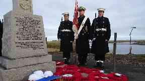 Remembrance: Wreaths were laid by the monument.