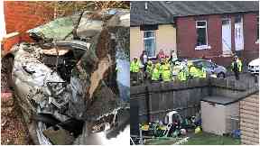 Crushed: A car was destroyed in the crash.