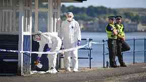 Investigation: Forensic teams scoured the shore.
