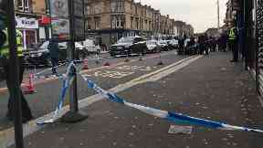 Scene: Kilmarnock Road was taped off after the alleged stabbing.