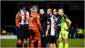 Firecracker: The loud bang gave St Mirren goalkeeper a fright.
