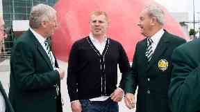 Celtic manager Neil Lennon with McNeill and Chalmers.