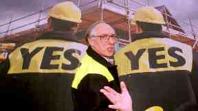 Donald Dewar at the launch of the 'Yes, Yes' campaign.
