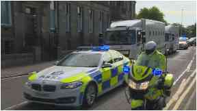 The six gangsters arrive at court for sentencing.