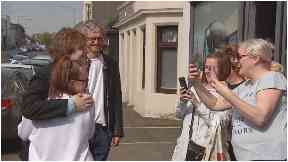 Superstar: Capaldi stopped to chat to fans in Whitburn.