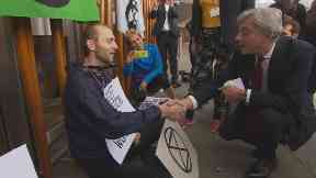 Key stunt: Richard Leonard meets campaigner.