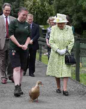 The Queen was joined by Olive the duck for a walk around the farm.