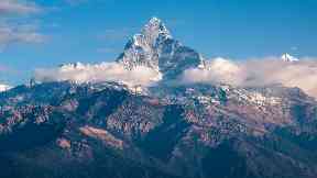 The Himalayas: The range has many of the earth's highest peaks, including Mount Everest.