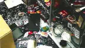Scene: Cabinets were smashed.