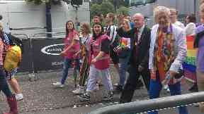Superstar: Sir Ian McKellen led the Perthshire Pride parade.