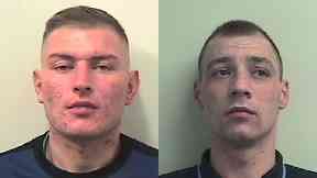 Attack: Brian Brook and Josh McIntyre pounced on Christopher Mellon.
