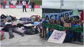 Protest: Die-in at oil and gas exhibition.