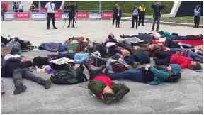 'Die-in': Protesters in Aberdeen.