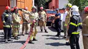 Training: Jake Anderson showed the Albanian crew how to use the equipment.