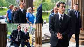Church: Peter Lovenkrands, Steven Thompson, Billy Dodds and Michael Mols ahead of the service.